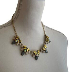 J.Crew Statement Necklace Featuring Gray Taupe & Yellow Faceted Beads Gold